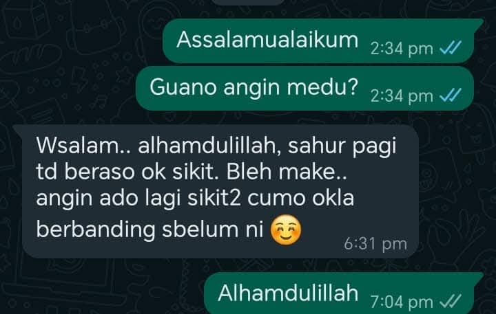 Testimoni klien - Angin medu dah ok