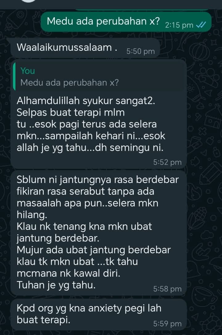 Testimoni klien - Anxiety hilang selera kembali