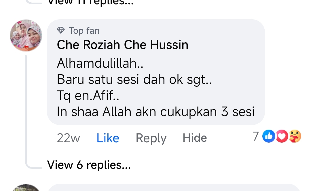 Testimoni Che Roziah - Satu sesi dah ok